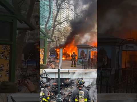 🔥🚨A fire erupted at Bryant Parks holiday market with heavy flames visible from the #shorts #news