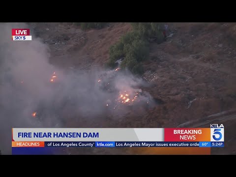 Firefighter pounce on brush fire in San Fernando Valley