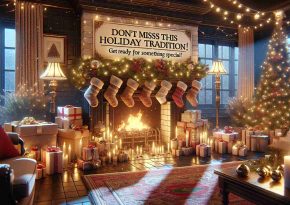 A high-definition realistic scene depicting a traditional holiday setting. The elements of the image should include festive decorations, wrapped gifts, a warm fireplace, and twinkling lights. The overall ambiance should convey anticipation and excitement for something special and unexpected. The words 'Don't Miss This Holiday Tradition! Get Ready for Something Special!' should be prominently displayed in an ornate, holiday-themed font.