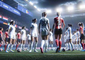 A high-definition realistic picture capturing an exciting scene of female footballers preparing for a clash in a match. The atmosphere could be European football themed, displaying the two teams in their respective jerseys. On one side, women dressed in white and red stripes, symbolic of the fictional Ivy United, are getting ready. On the other side, women sporting plain white kits, representative of the fictional Alpine Warriors, are also in a state of preparation. Both sides are filled with determination and anticipation, ready to leave their mark on the field.